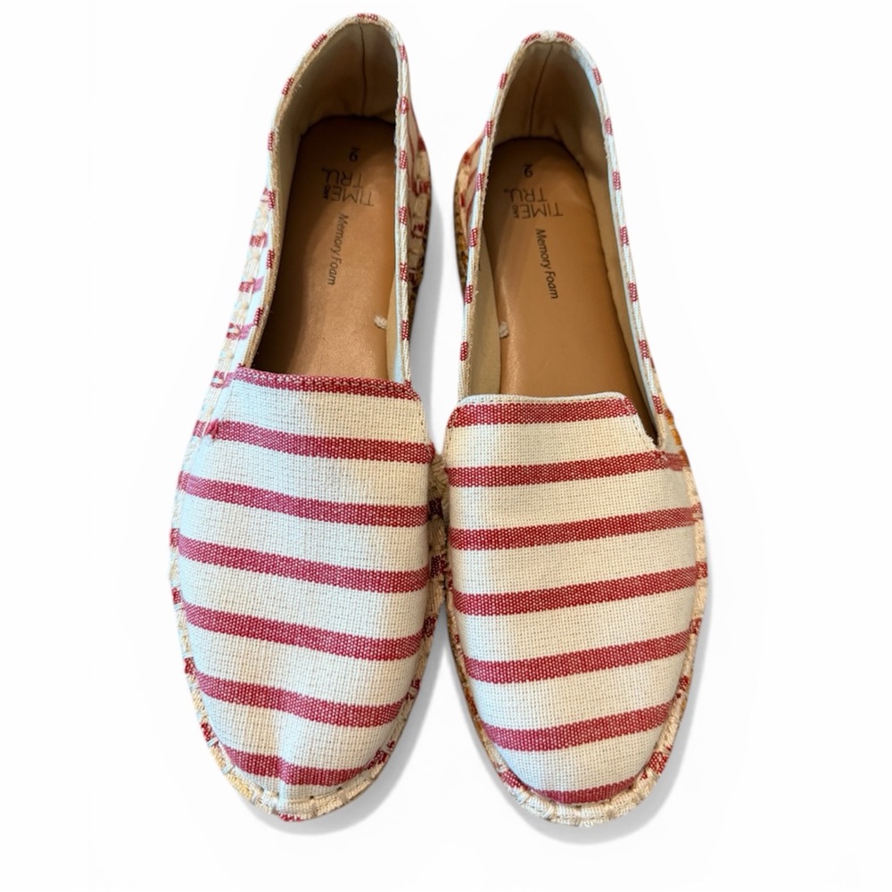 Time and Tru Red & White Striped Slip-On Espadrilles